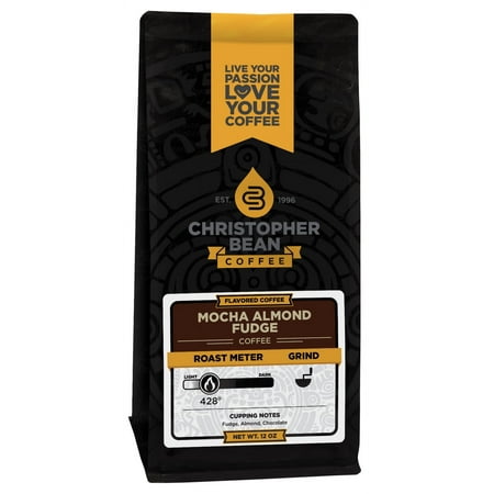 Christopher Bean Coffee - Mocha Almond Fudge Flavored Coffee, (Regular Whole Bean) 100% Arabica, No Sugar, No Fats, Made with Non-GMO Flavorings, 12-Ounce Bag of Regular Whole Bean coffee