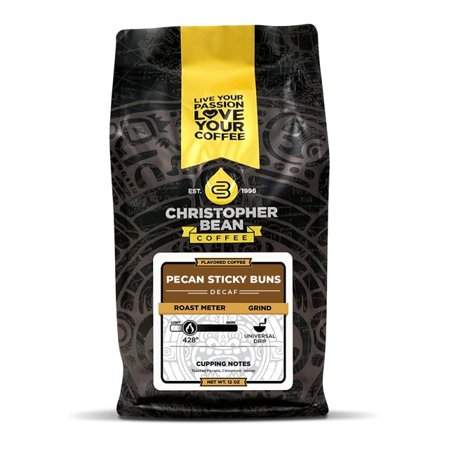 Christopher Bean Coffee Pecan Sticky Buns Flavored Coffee, (Decaf