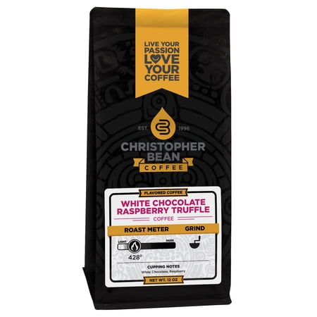 Christopher Bean White Chocolate Raspberry Flavored Coffee, (Regular Whole Bean) 100% Arabica, No Sugar, No Fats, Non-GMO Flavorings, 12-Ounce Bag