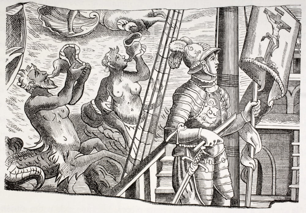 Christopher Columbus Aboard His Ship The Santa Maria On His First Voyage To The New World From Les Artes Au Moyen Age Published Paris 1873 Canvas Art - Ken Welsh Design Pics (34 x 24)