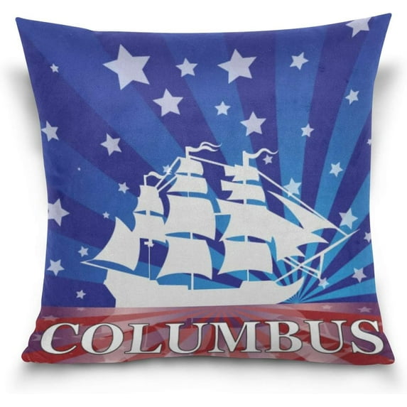 Christopher Columbus Day Velvet Plush Throw Pillow Cushion Case Cover - 16" x 16" - Invisible Zipper Home Decor Floral for Couch Sofa No Insert