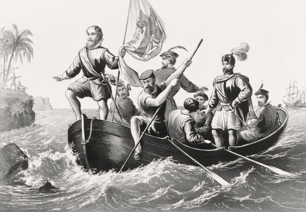 Christopher Columbus Setting Foot In San Salvador October 12 1492 From An Engraving Printed In 1876 Canvas Art - Ken Welsh  Design Pics (17 x 12)