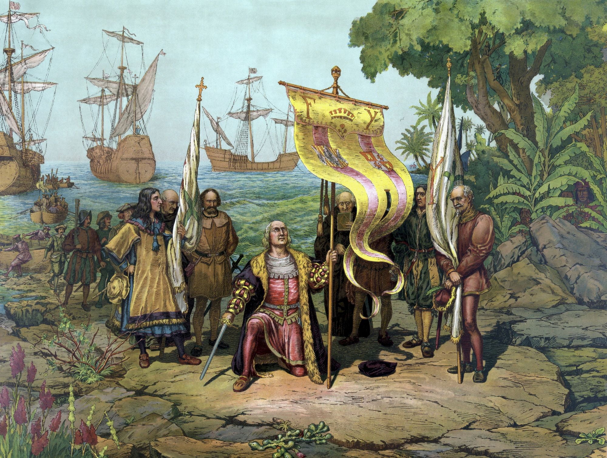 Christopher Columbus taking possession of the new country Canvas Art - John ParrotStocktrek Images (32 x 25)