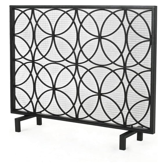 Christopher Home Valeno Single Panel Iron Fireplace Screen, Black