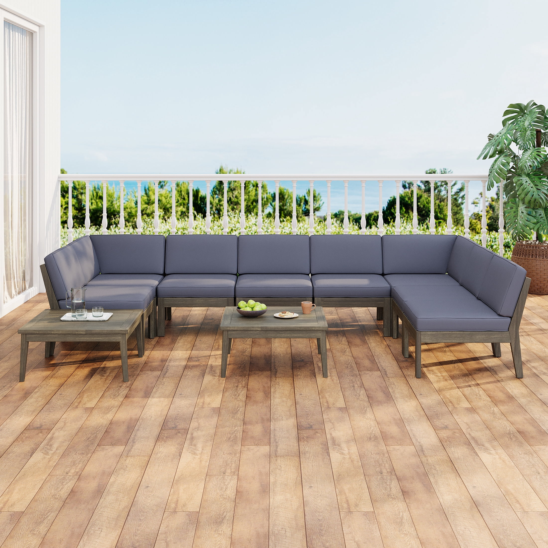 Christopher Knight Home 10-Piece Acacia Wood Outdoor Sectional