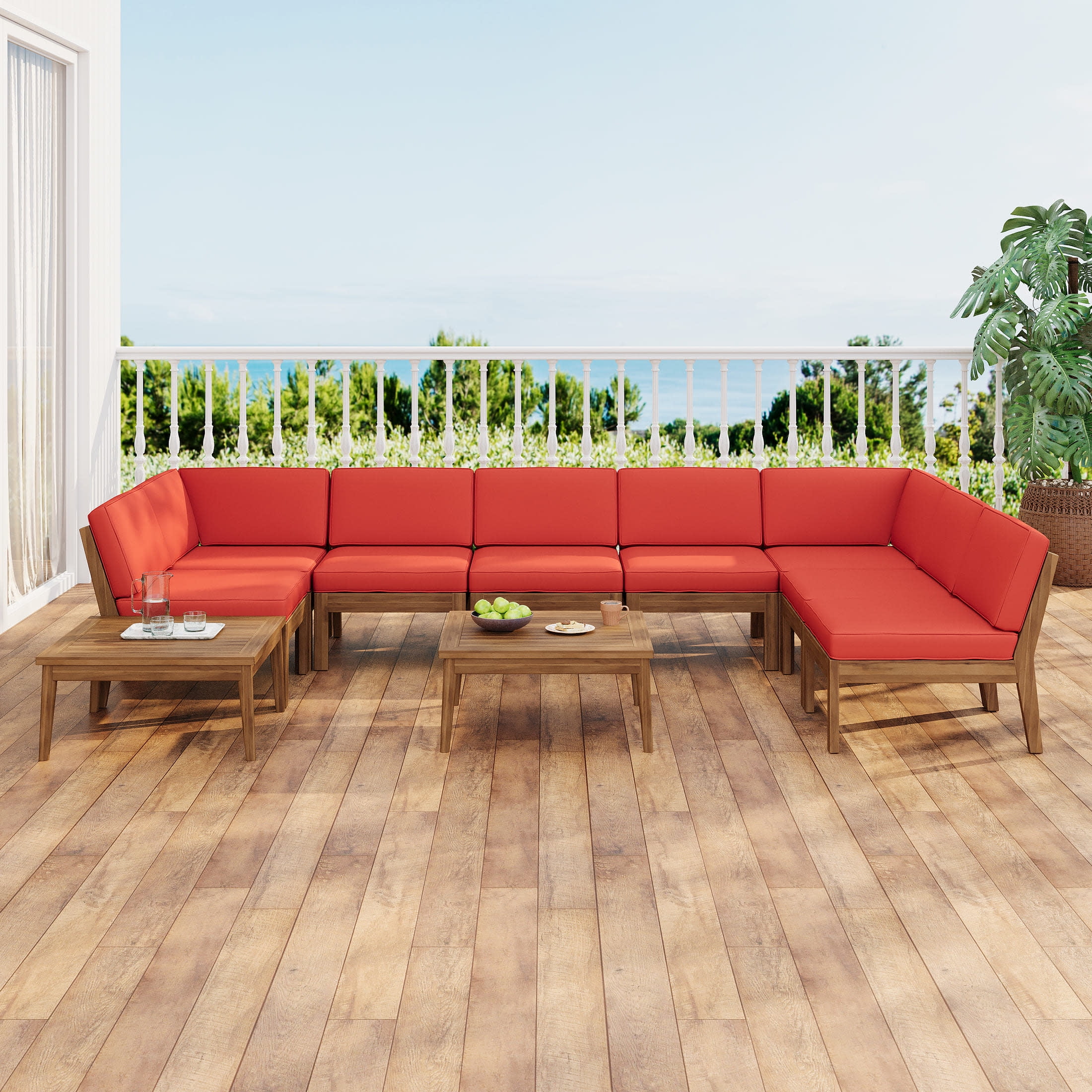 その他 Sofa With Table For sale Christopher Knight Home 10-Piece Acacia Wood Outdoor Sectional