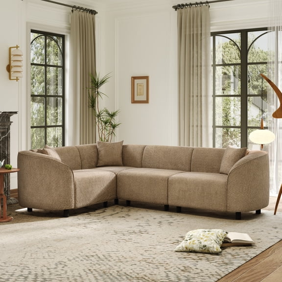 Christopher Knight Home 104" Modern L-Shaped Curved Sectional Sofa with Premium Boucle Upholstery, Camel