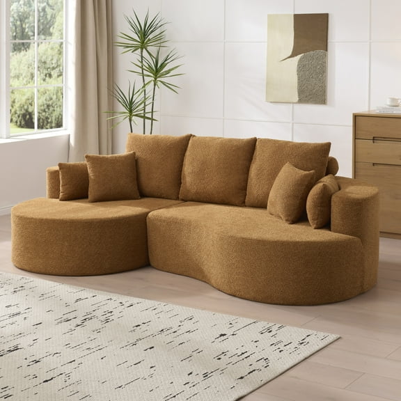 Christopher Knight Home 106" Modern Curved Cloud Sectional Sofa with 7 Pillows, 4 Seater Couch, Camel