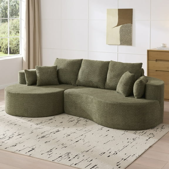 Christopher Knight Home 106" Modern Curved Cloud Sectional Sofa with 7 Pillows, 4 Seater Couch, Forest Green