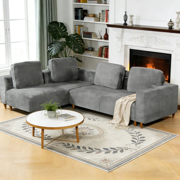 Christopher Knight Home 109" L-Shape Convertible Sectional Sofa, 4 Seater Couch with Wood Legs, Gray