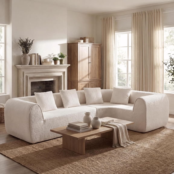 Christopher Knight Home 110.2" Modern Curved L-Shaped Modular Sectional Sofa, 4 Seats, Almond
