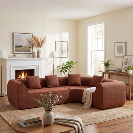 Christopher Knight Home 110.2" Modern Curved L-Shaped Modular Sectional Sofa, 4 Seats, Camel
