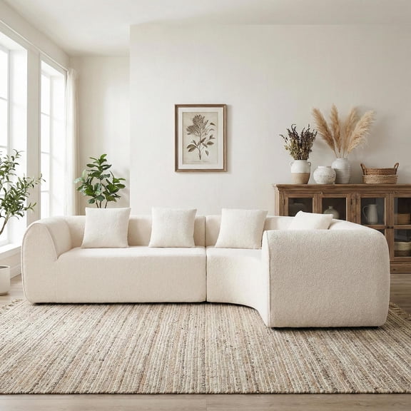 Christopher Knight Home 110.2" Modern Curved L-Shaped Modular Sectional Sofa, 4 Seats, White