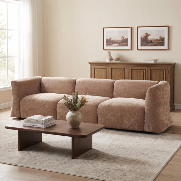 Christopher Knight Home 111" Modern Curved 3-Seater Sofa, Low Profile Upholstered Couch, Mocha