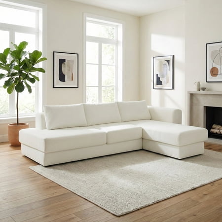 Christopher Knight Home 113" L-Shaped Modular Sectional Sofa with Double Layer Cushions, 4 Seats, Beige
