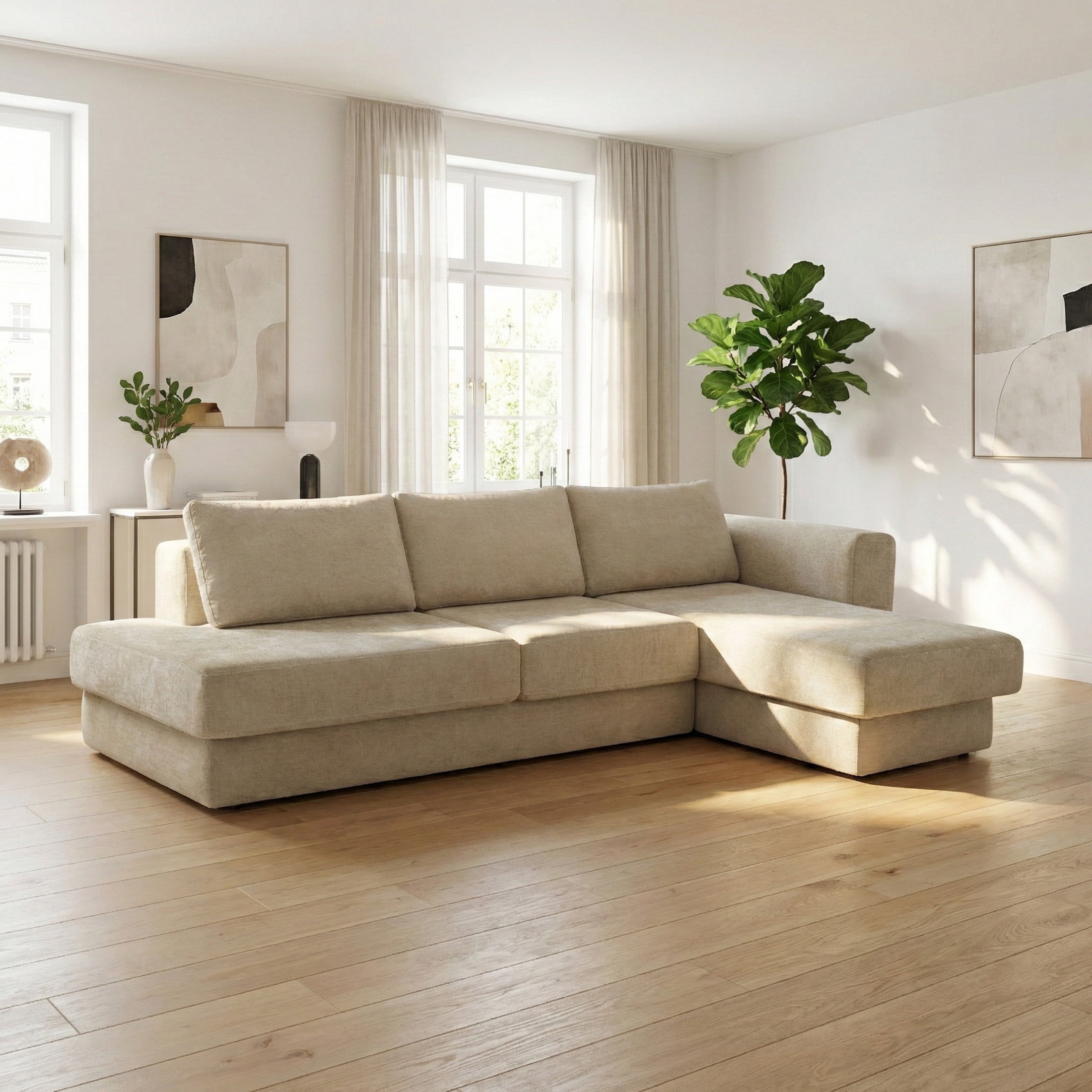Christopher Knight Home 113" L-Shaped Modular Sectional Sofa with Double Layer Cushions, 4 Seats, Brown