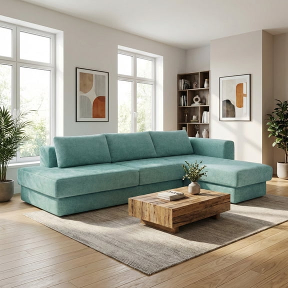 Christopher Knight Home 113" L-Shaped Modular Sectional Sofa with Double Layer Cushions, 4 Seats, Teal