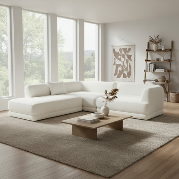 Christopher Knight Home 115" Modern L-Shaped Sectional Sofa with Chaise, Compressed Living Room Couch, Beige