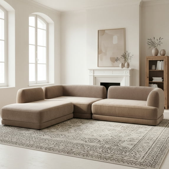 Christopher Knight Home 115" Modern L-Shaped Sectional Sofa with Chaise, Compressed Living Room Couch, Brown