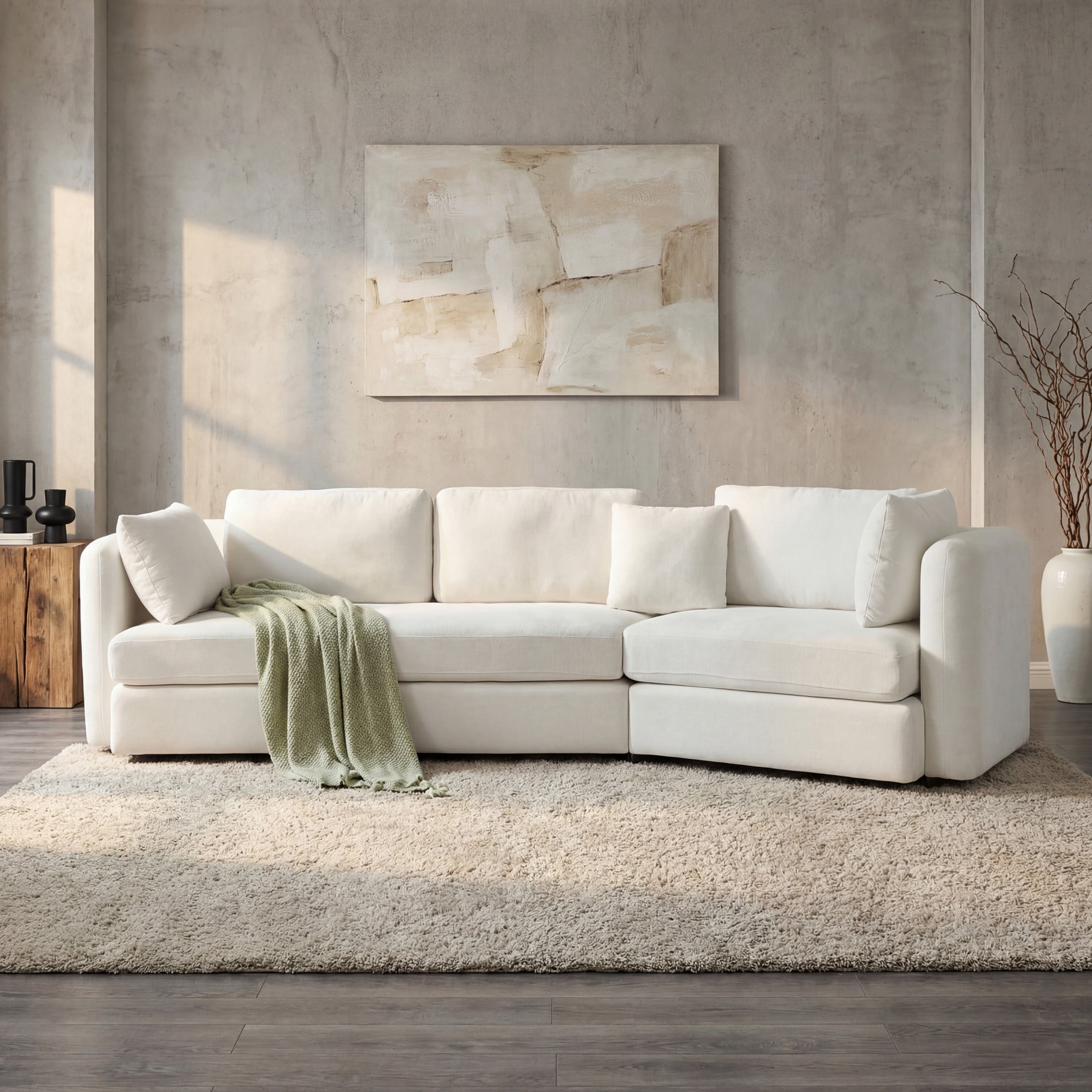 Christopher Knight Home 116.5" Modern Curved Sofa with Cushions and Pillows, 3 Seats, Light Beige