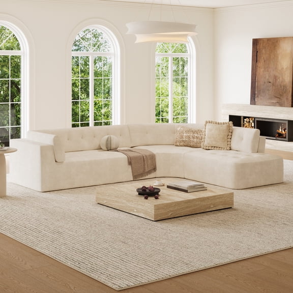 Christopher Knight Home 119" Modern L-Shape Sectional Sofa, Right Facing 4 Seat Couch, Beige