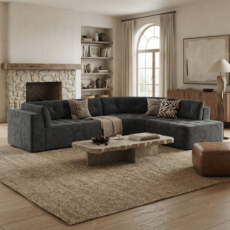Christopher Knight Home 119" Modern L-Shape Sectional Sofa, Right Facing 4 Seat Couch, Gray