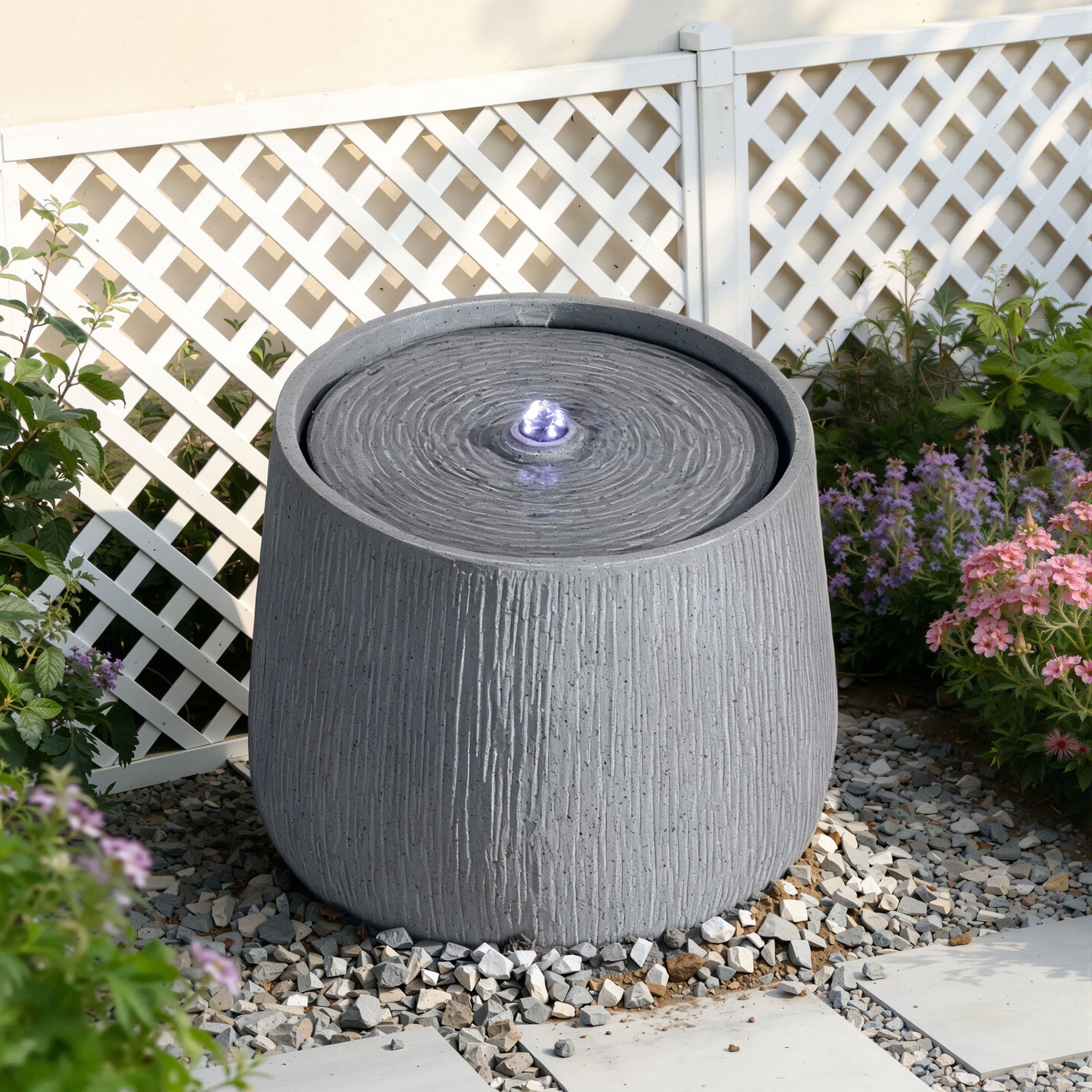 Christopher Knight Home 12.99" Outdoor Bowl-Shaped Water Fountain with LED Light, Gray