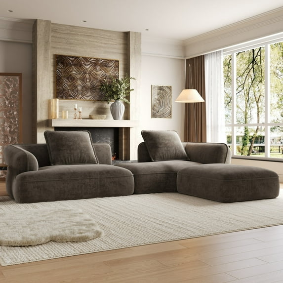 Christopher Knight Home 121" Compressed L-Shaped Modular Sectional Sofa, Deep Seat Foam Couch, Dark Brown
