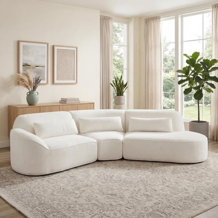 Christopher Knight Home 123" Modern Curved Compressed Sectional Sofa, 4 Seats Modular Couch, Beige
