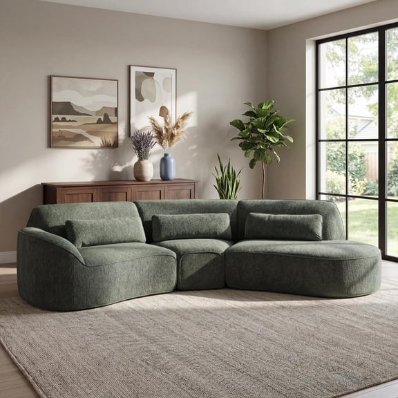 Christopher Knight Home 123" Modern Curved Compressed Sectional Sofa, 4 Seats Modular Couch, Green