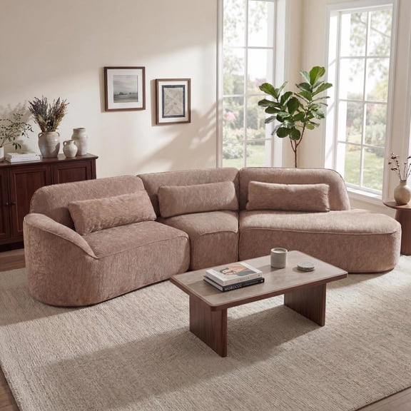 Christopher Knight Home 123" Modern Curved Compressed Sectional Sofa, 4 Seats Modular Couch, Light Brown