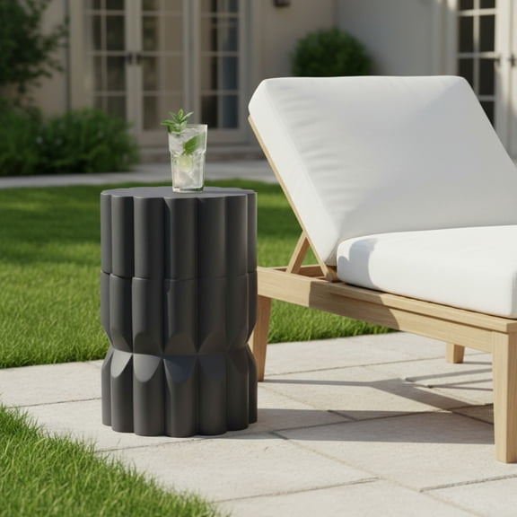 Christopher Knight Home 13" Handmade MGO Side Table with Geometric Stacked Design, Black