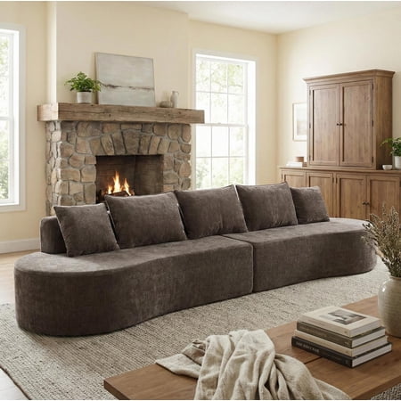 Christopher Knight Home 138.6" Modern Curved Modular Sectional Sofa with High Density, Light Brown