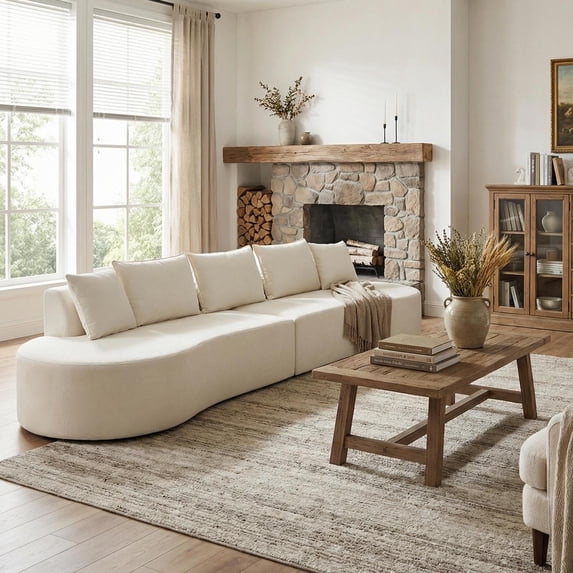 Christopher Knight Home 138.6" Modern Curved Modular Sectional Sofa with High Density, White
