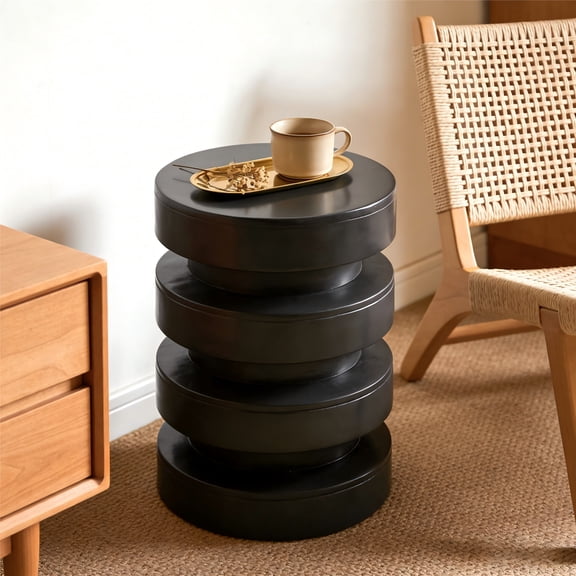 Christopher Knight Home 14.2" MGO Round Side Table, 3-Tier Indoor Outdoor Accent End Table, Black