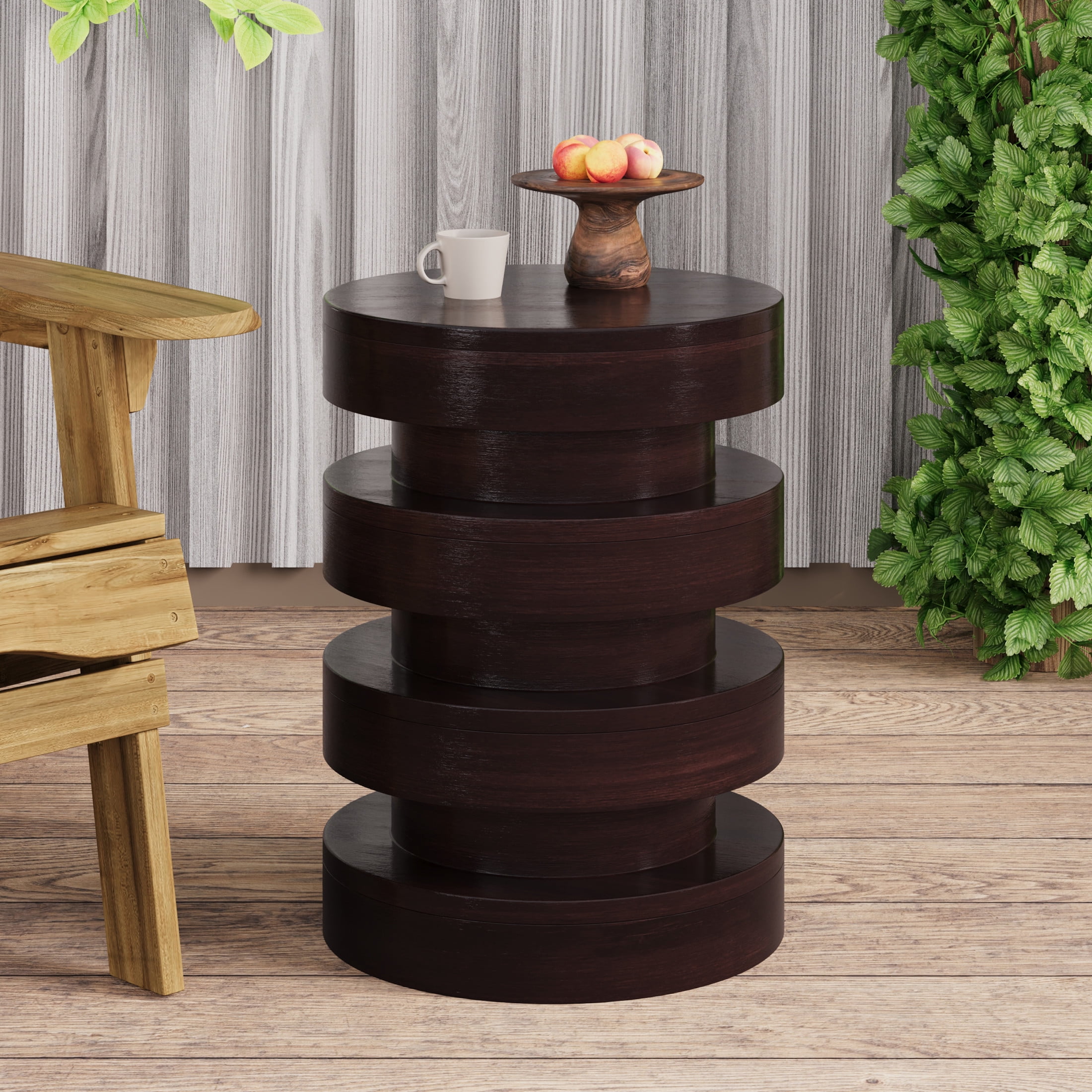 Christopher Knight Home 14.2" MGO Round Side Table, 3-Tier Indoor Outdoor Accent End Table, Brown