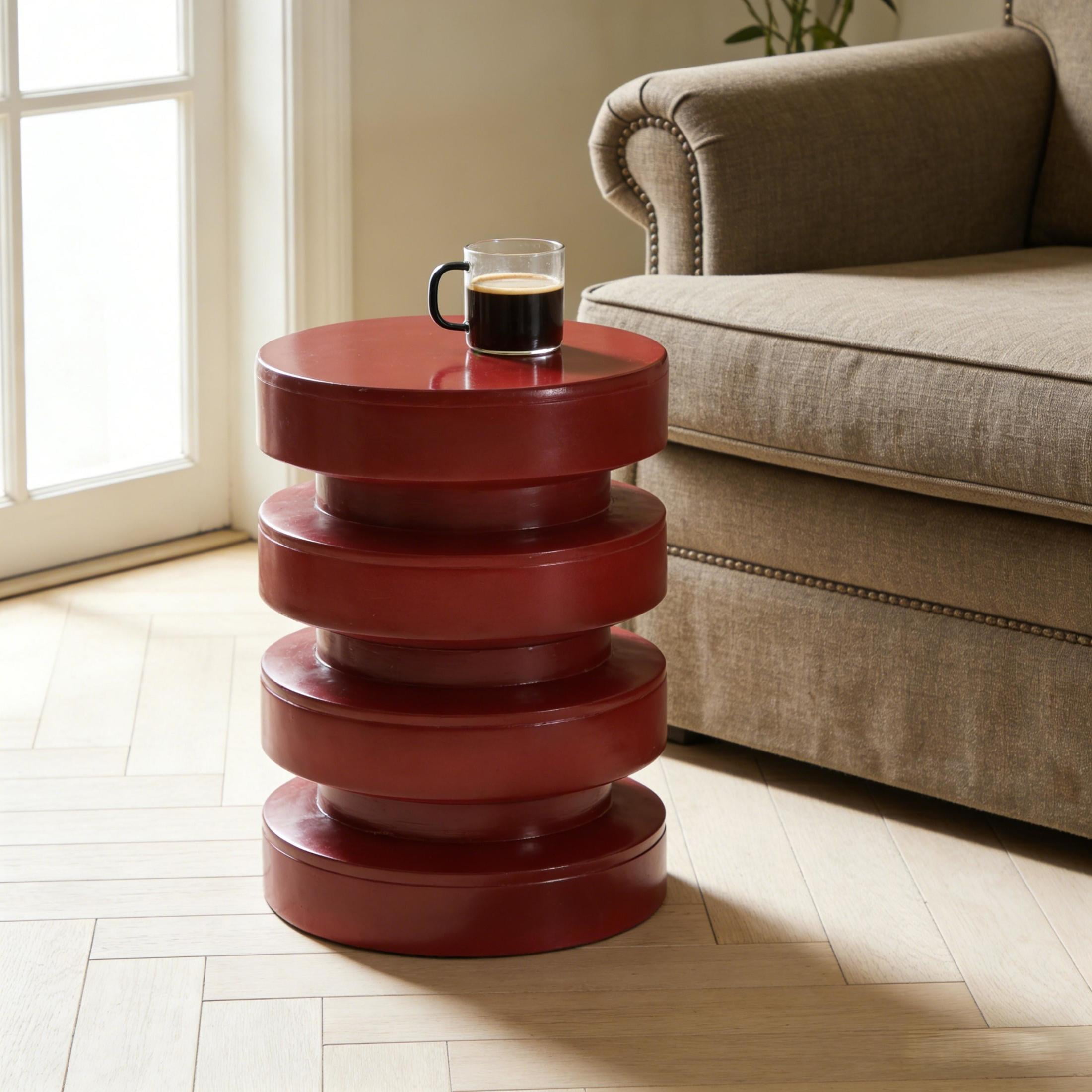 Christopher Knight Home 14.2" MGO Round Side Table, 3-Tier Indoor Outdoor Accent End Table, Red
