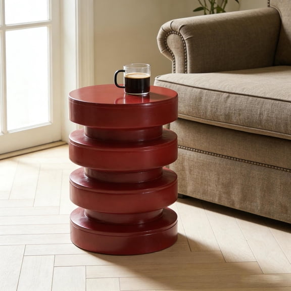 Christopher Knight Home 14.2" MGO Round Side Table, 3-Tier Indoor Outdoor Accent End Table, Red