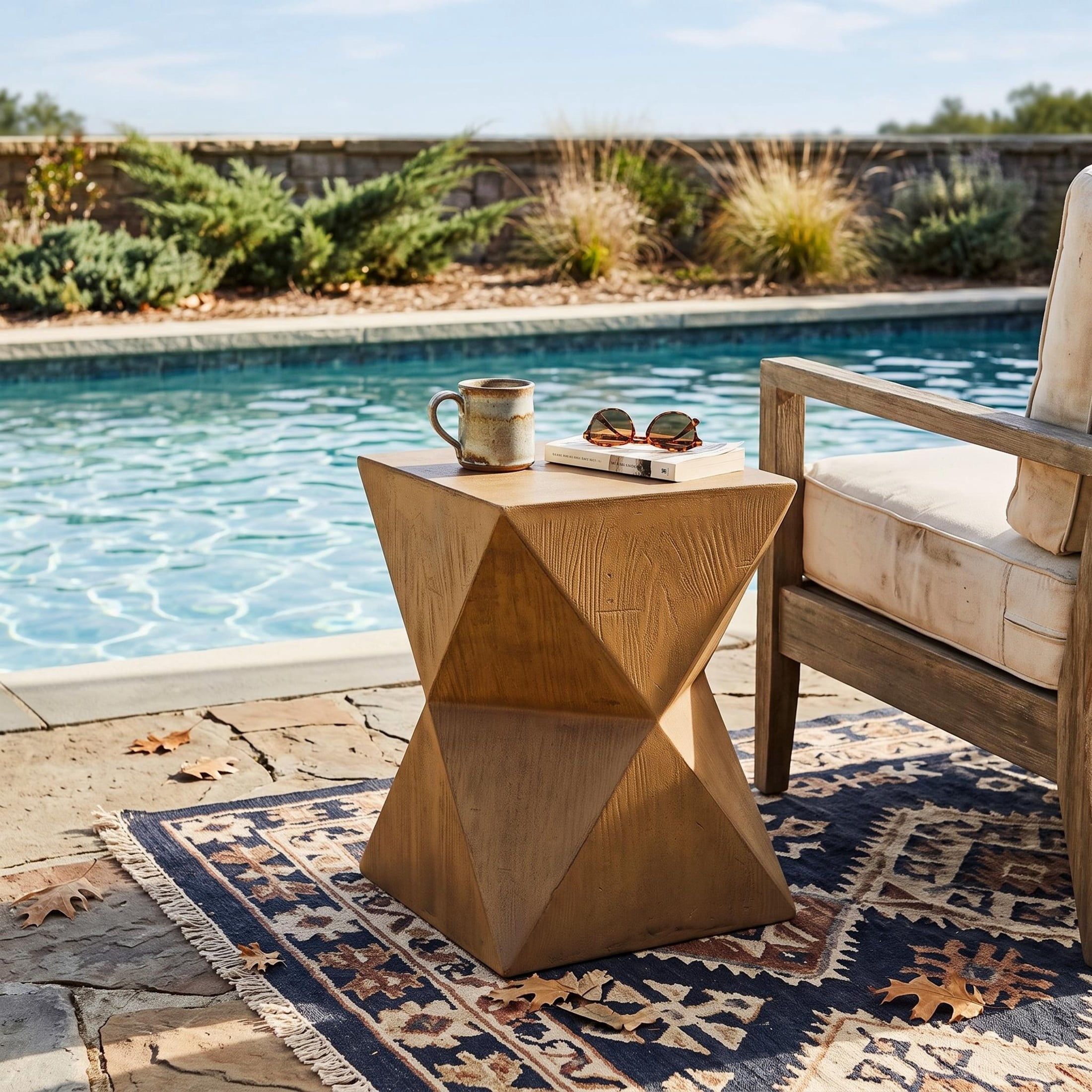 Christopher Knight Home 14.25" Modern Lightweight Concrete Prismatic Shape Accent Side Table, Natural