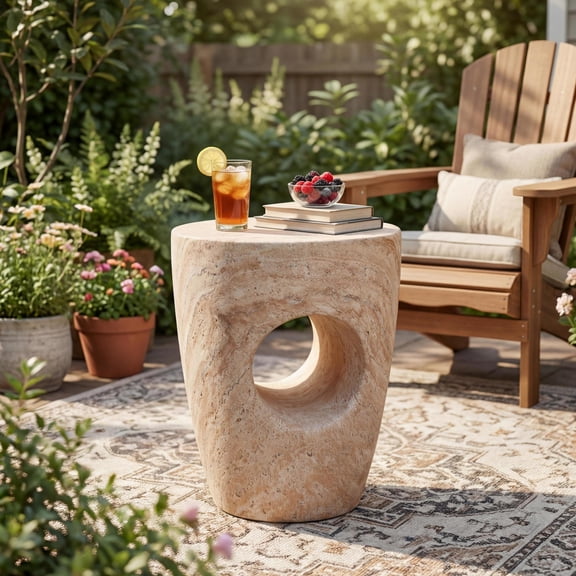 Christopher Knight Home 14.5" MGO Side Table with Hollow Design, Travertine Finish