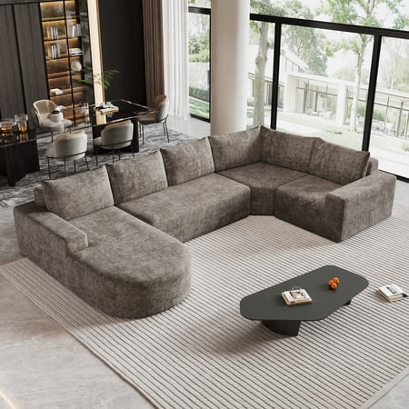 Christopher Knight Home 140.5" Oversized Modular Sectional Sofa, 5 Seats U-Shaped Chenille Couch, Brown