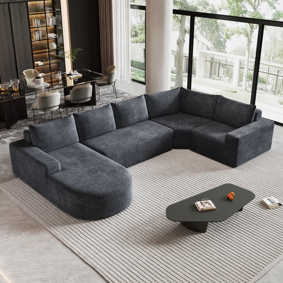 Christopher Knight Home 140.5" Oversized Modular Sectional Sofa, 5 Seats U-Shaped Chenille Couch, Gray