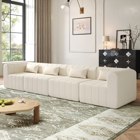 Christopher Knight Home 145.5" Modular Sectional Sofa, 4-Piece Upholstered Full-Compressed Foam Couch, Beige