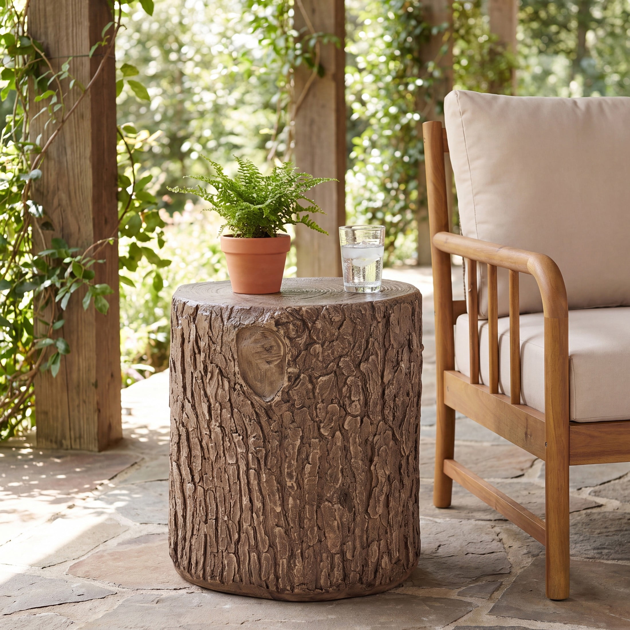 Christopher Knight Home 15.3” Tree Stump Side Table, MGO Accent Table with Realistic Wood Texture, Light Brown