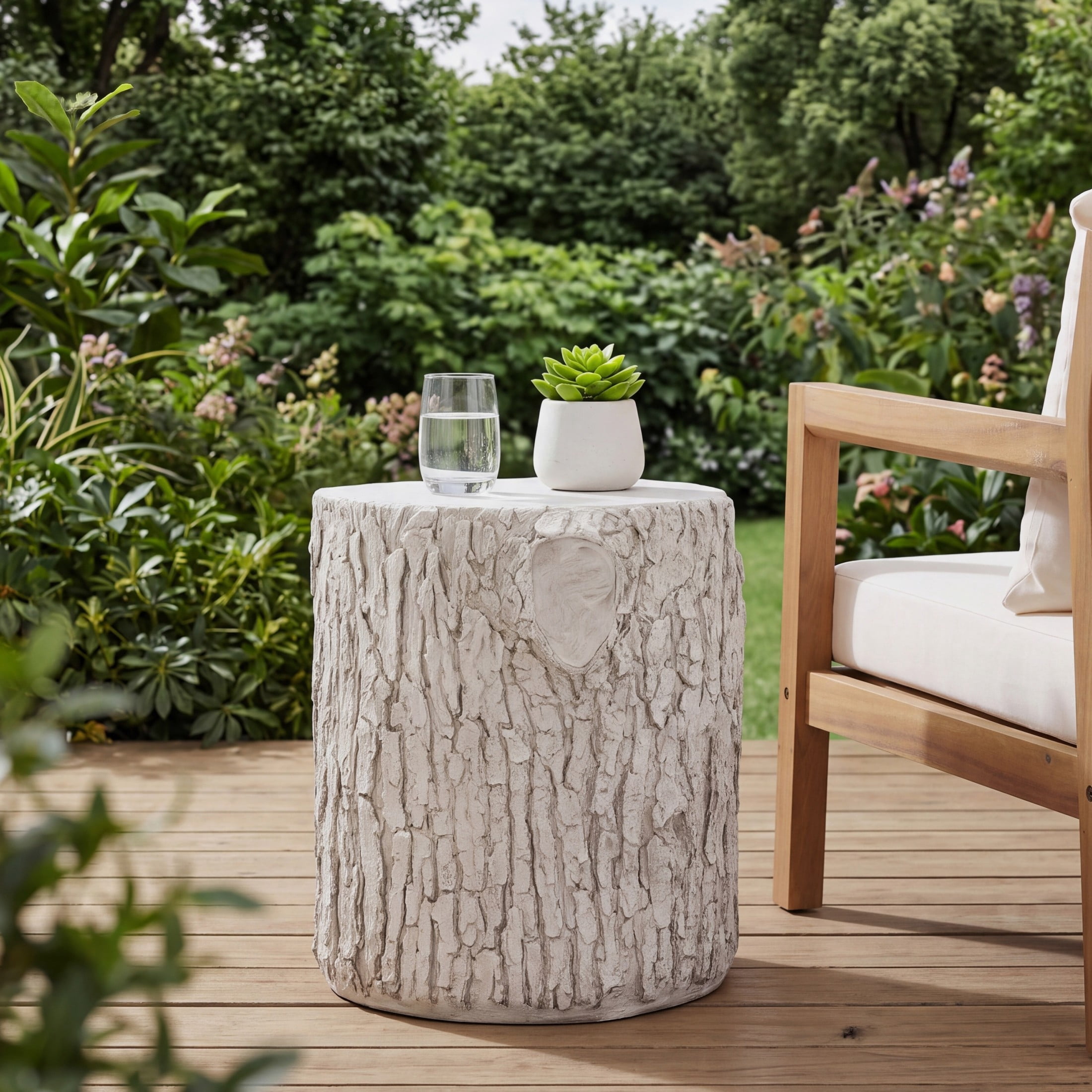 Christopher Knight Home 15.3” Tree Stump Side Table, MGO Accent Table with Realistic Wood Texture, White