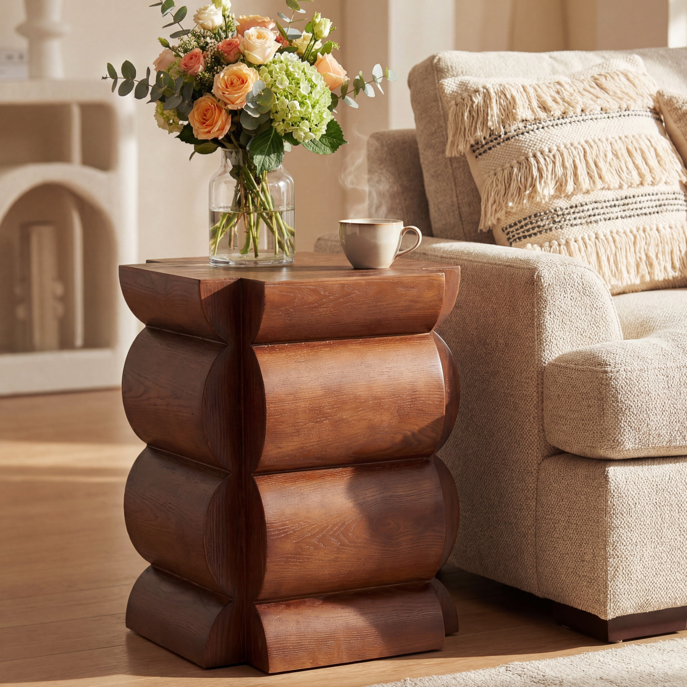 Christopher Knight Home 15.35" Curved Wood End Table, Modern Accent Side Table, Brown