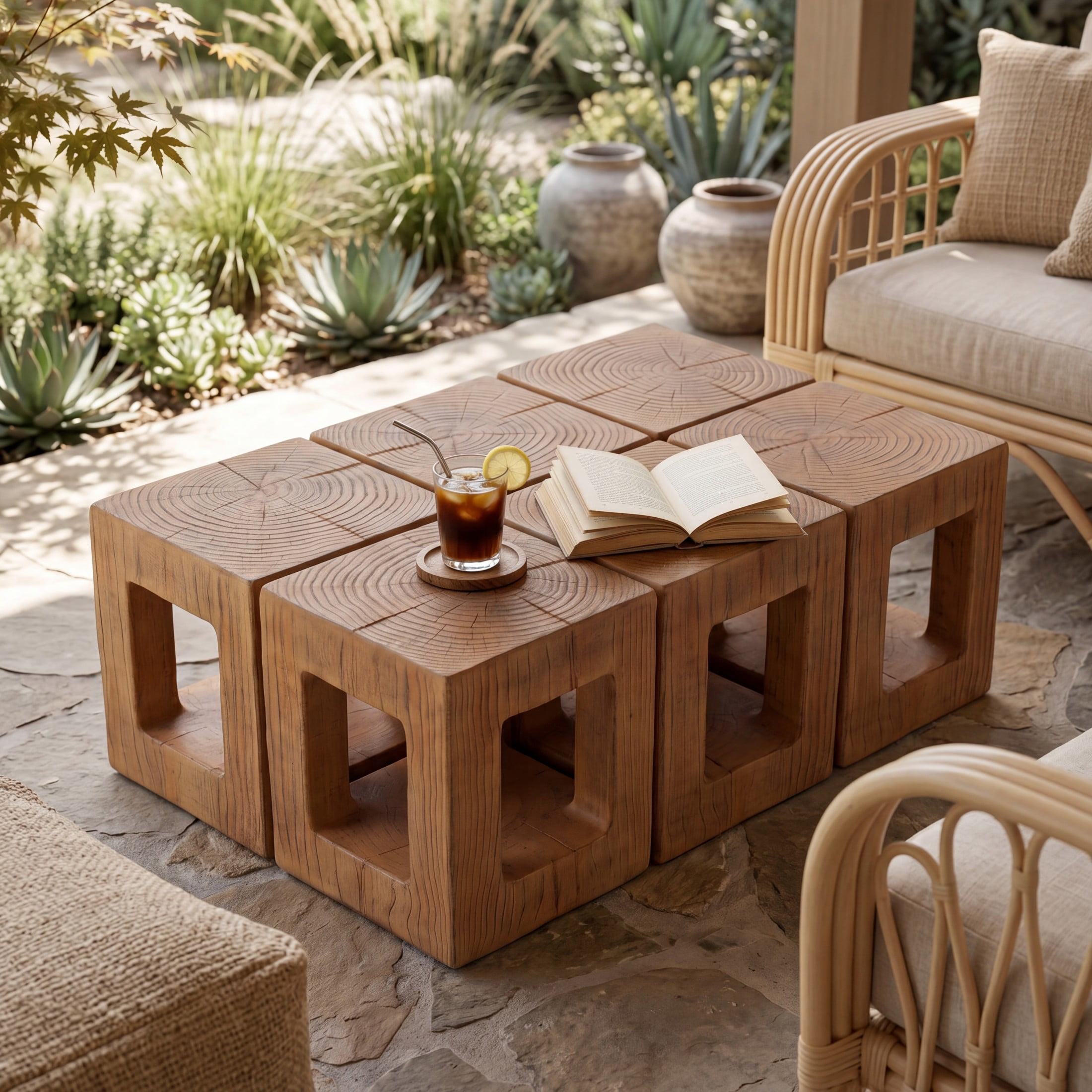 Christopher Knight Home 15.35" MGO Side Table with Wood Grain Finish, Light Brown, Set of 6