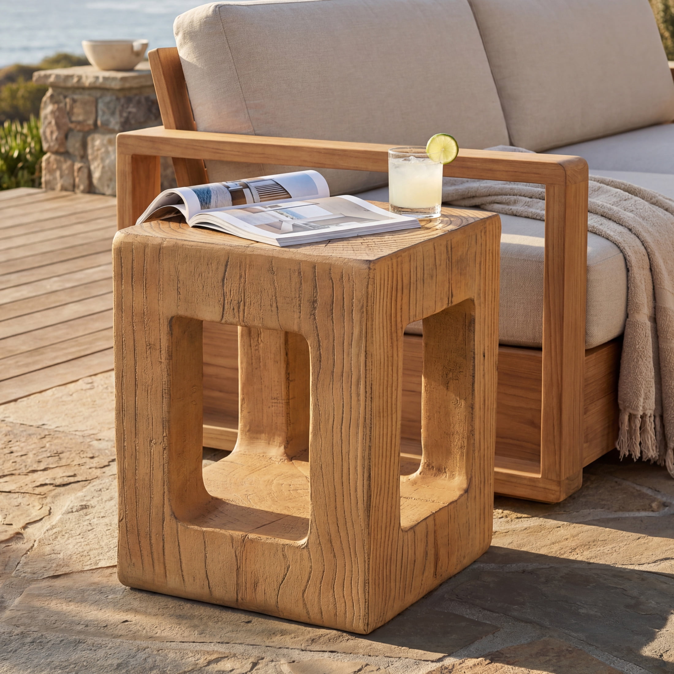 Christopher Knight Home 15.35" MGO Side Table with Wood Grain Finish, Light Brown