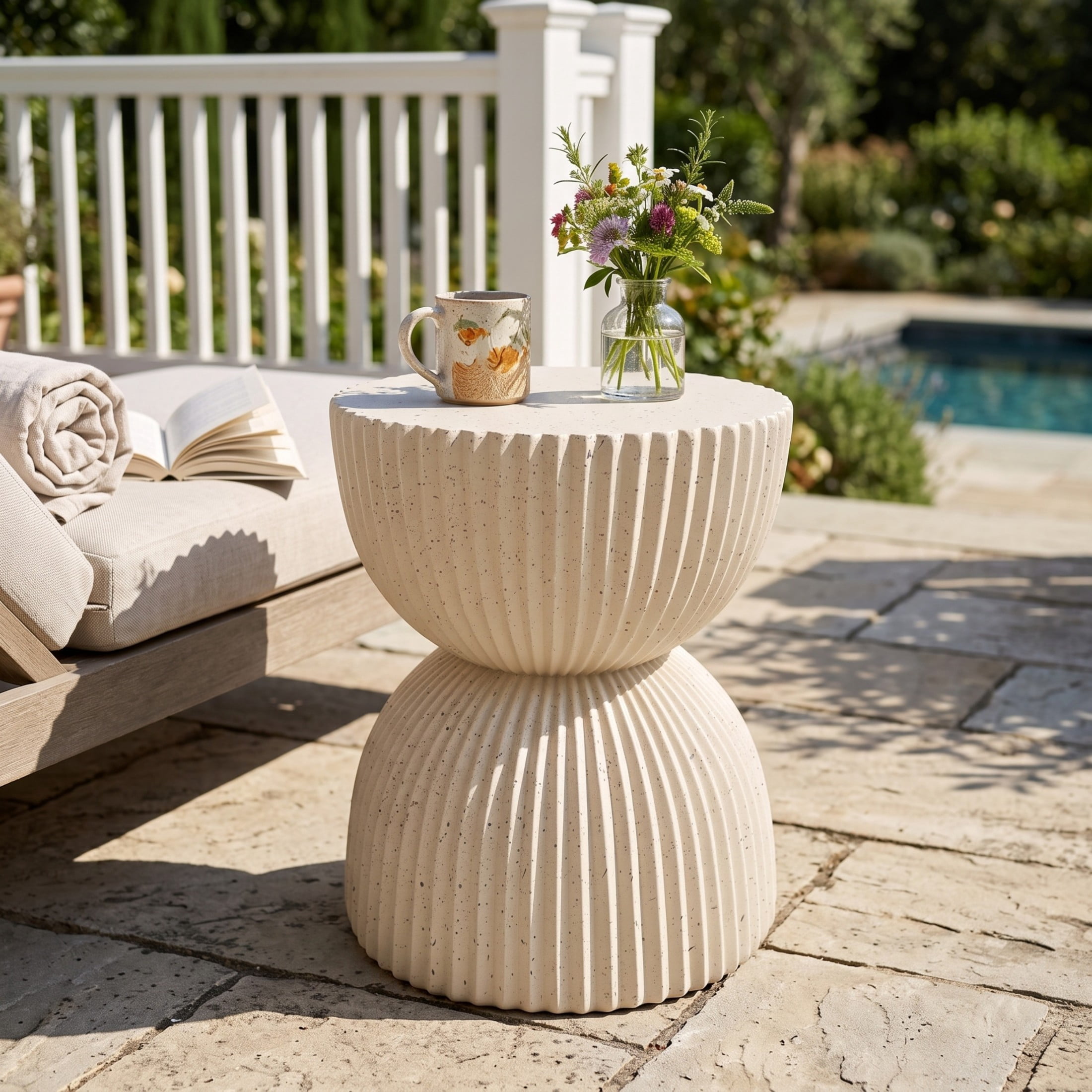 Christopher Knight Home 15.35" Modern Ribbed Hourglass MGO Side Table, Outdoor Indoor Use, Beige