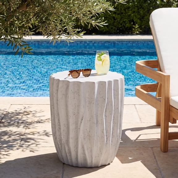 Christopher Knight Home 15.75” Outdoor Ribbed Barrel Side Table, MGO Accent Table, Antique Gray